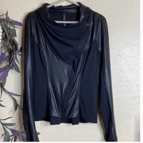 Jessica Simpson Cowl Neck Shawl Faux Leather Jacket Brown Drape Zip Size Small - Picture 5 of 5